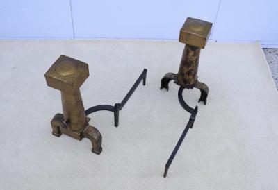 1930s Arts And Crafts Large Hammered Iron Andirons