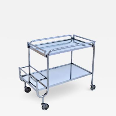 1930s Chromed Art Deco Bar Cart with Bottle Holder and Removable Mirrored Tray