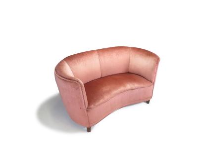 1930s Danish Deco Curved Sofa in Original Pink Mohair