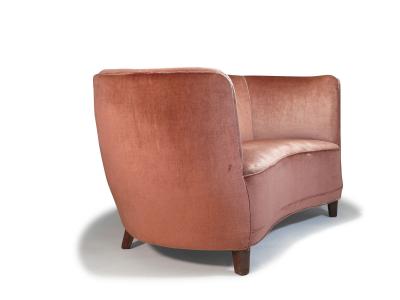 1930s Danish Deco Curved Sofa in Original Pink Mohair