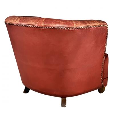 1930s Danish pair of exceptional leather tufted club chairs