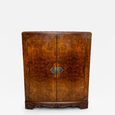 1930s Exquisite English Art Deco Cocktail Dry Bar Burlwood and Walnut