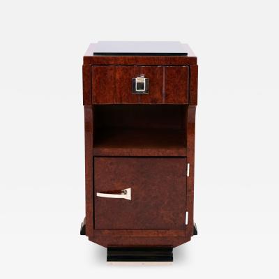 1930s French Art Deco Nightstand Table Console in Burl Wood and Black Lacquer