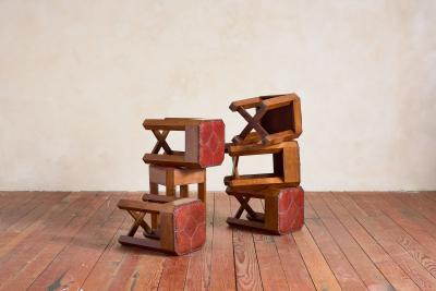 1930s French Oak and Leather Stool
