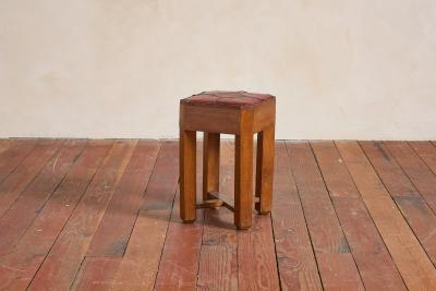 1930s French Oak and Leather Stool