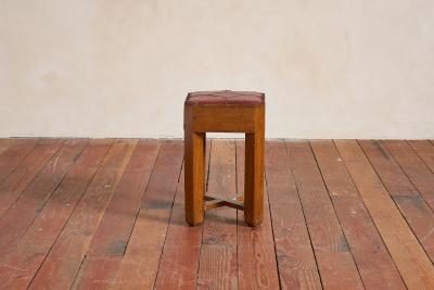 1930s French Oak and Leather Stool