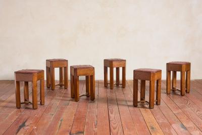 1930s French Oak and Leather Stool