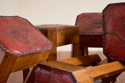 1930s French Oak and Leather Stool