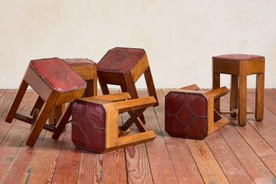 1930s French Oak and Leather Stool