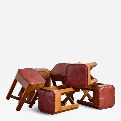 1930s French Oak and Leather Stool