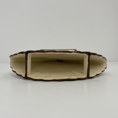 1930s French Signed Henriot Quimper Faience Yellow Fan Breton Man Woman Decor