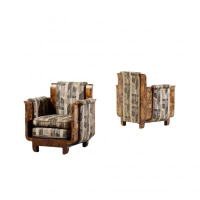 1930s Italian exceptional pair figural radical di noce poltrona chairs