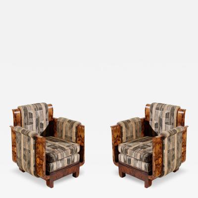 1930s Italian exceptional pair figural radical di noce poltrona chairs
