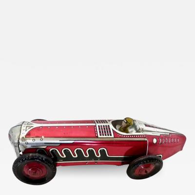 1930s Red and Silver Racing Car Wind Up Toy American Attribution