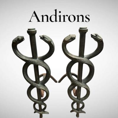 1930s Solide bronze snake andirons