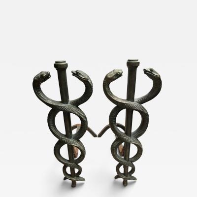 1930s Solide bronze snake andirons