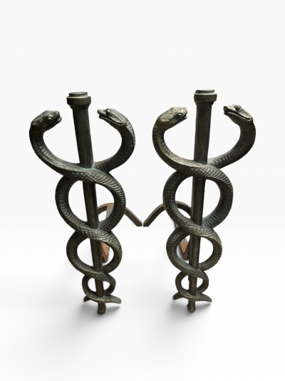 1930s Solide bronze snake andirons