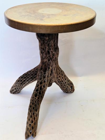 1930s Southwestern Cholla Cactus and Gold Enamel Metal Pedestal Side Table