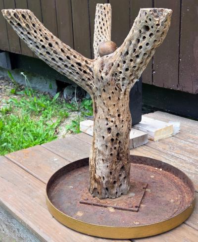 1930s Southwestern Cholla Cactus and Gold Enamel Metal Pedestal Side Table