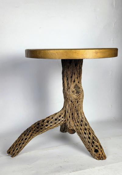 1930s Southwestern Cholla Cactus and Gold Enamel Metal Pedestal Side Table