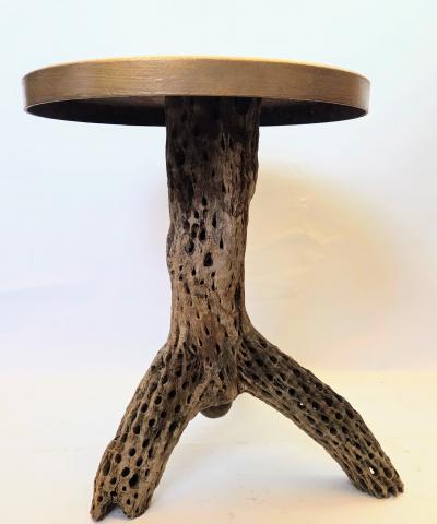 1930s Southwestern Cholla Cactus and Gold Enamel Metal Pedestal Side Table