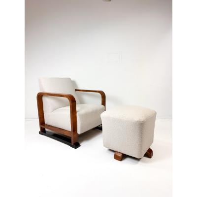 1930s Swedish Art Deco Chair and Ottoman