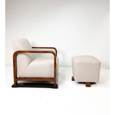1930s Swedish Art Deco Chair and Ottoman