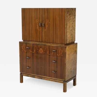1930s Swedish Grace rootwood inlay bar cabinet