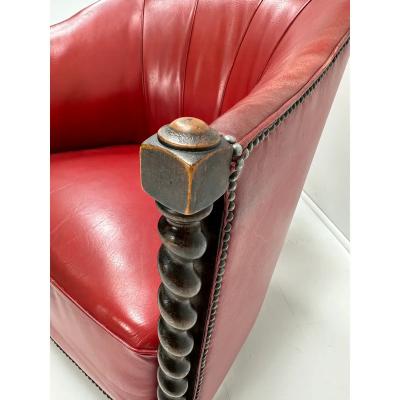 1930s Swedish Red Leather Chairs a Pair