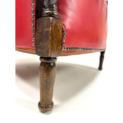 1930s Swedish Red Leather Chairs a Pair