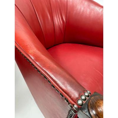 1930s Swedish Red Leather Chairs a Pair