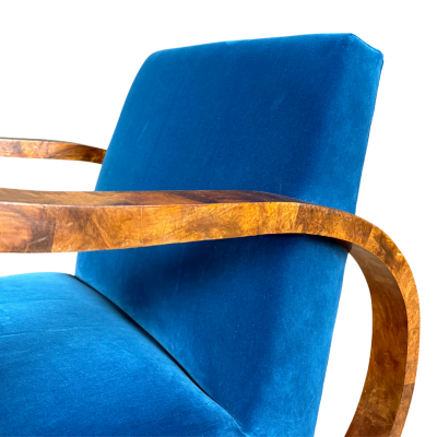 1930s Viennese pair figural burl walnut Art Deco lounge chairs