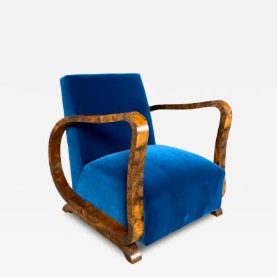 1930s Viennese pair figural burl walnut Art Deco lounge chairs