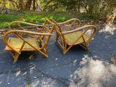 1940S BAMBOO SETTEE ARMCHAIRS COFFEE TABLE AND SIDE TABLE SUITE