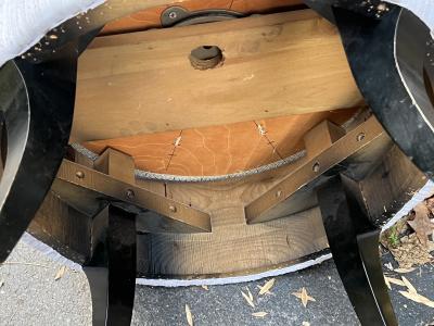 1940S BUTTON TUFTED SWIVELING STOOL WITH FLARED WOOD LEGS