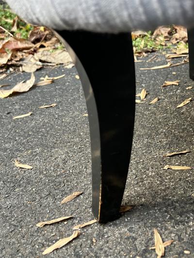 1940S BUTTON TUFTED SWIVELING STOOL WITH FLARED WOOD LEGS