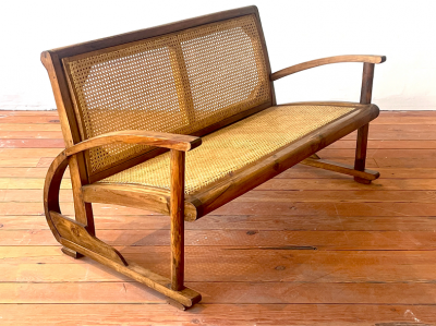 1940S FRENCH CANED BENCH