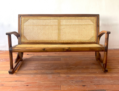 1940S FRENCH CANED BENCH
