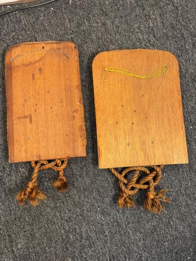 1940S WOODEN CARVED SAILBOAT PLAQUES WITH KNOTTED ROPE FRAME
