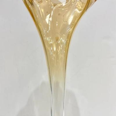 1940s Antique Italian Art Deco Amber Gold Crystal Murano Glass Tall Lily Vase