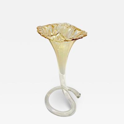 1940s Antique Italian Art Deco Amber Gold Crystal Murano Glass Tall Lily Vase