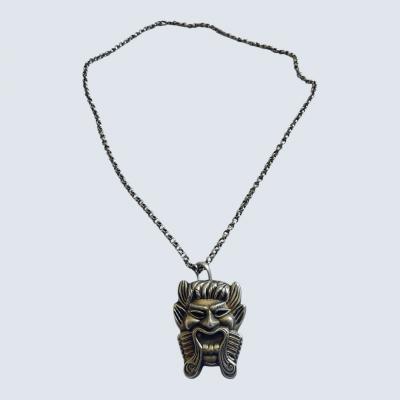 1940s Antiques mask silver necklace
