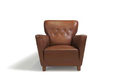 1940s Danish Deco Lounge Chair in Original Leather