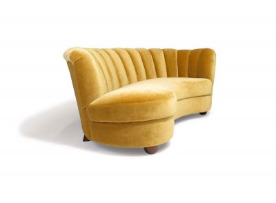 1940s Danish Mohair Sofa with Channel Back and Curved Silhouette