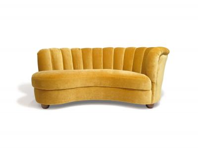 1940s Danish Mohair Sofa with Channel Back and Curved Silhouette