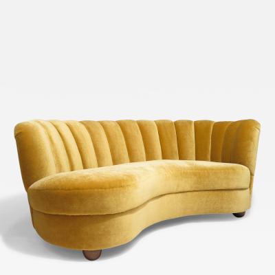 1940s Danish Mohair Sofa with Channel Back and Curved Silhouette