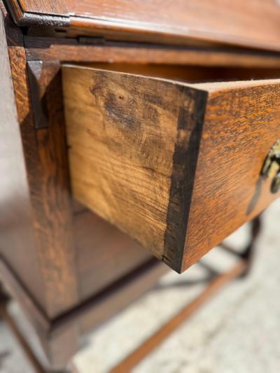 1940s English Oak Drop Front Secretary