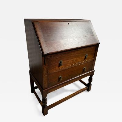 1940s English Oak Drop Front Secretary