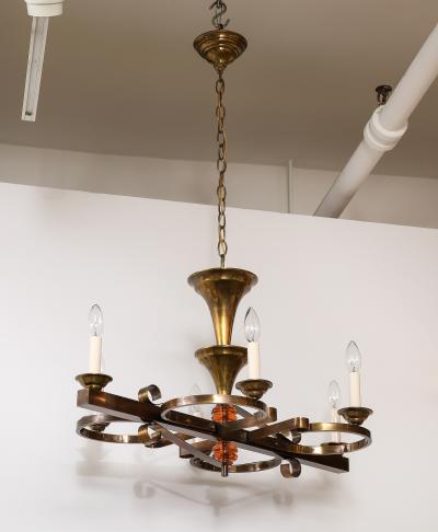 1940s French Art Deco Brass Chandelier