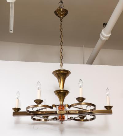1940s French Art Deco Brass Chandelier